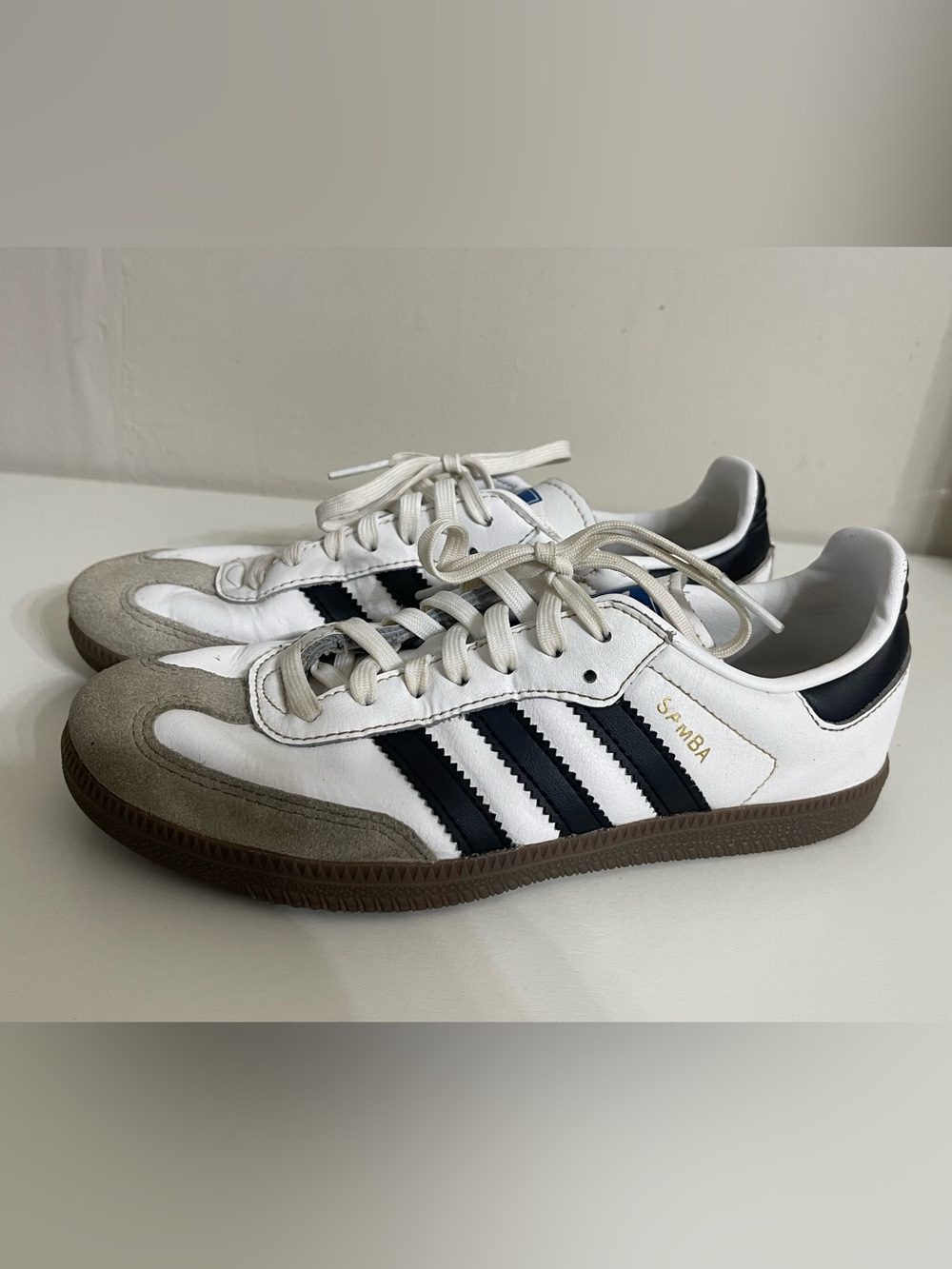 adidas Samba White Navy Low-Profile Kids Sneaker Size 2.5